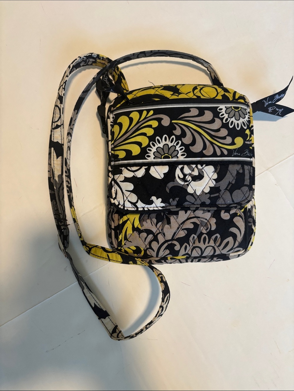 Vera Bradley Yellow Black White Floral Quilted Crossbody